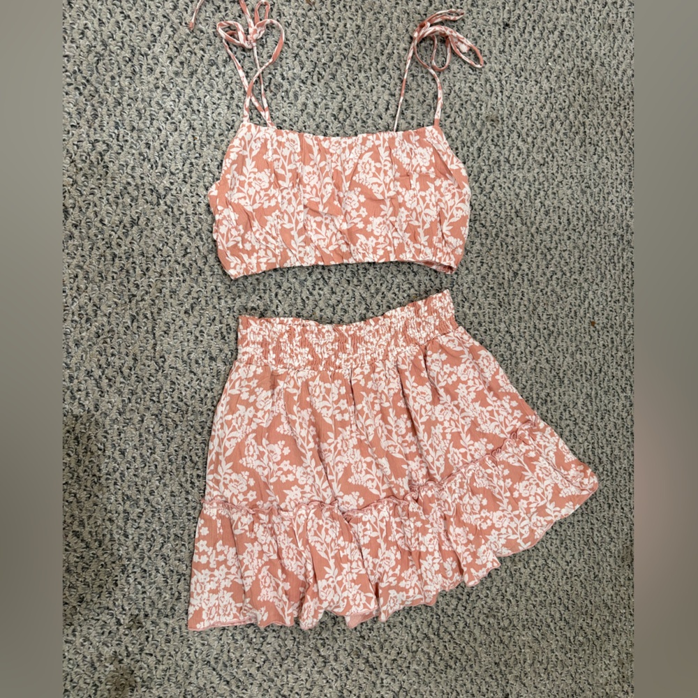 Pink Lily Pink Floral Two-Piece Skirt Set